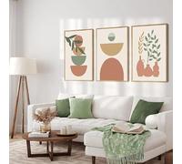 CVMINY Image D'Art,Tableau Abstrait en Terre Cuite et Feuilles Botaniques sur Toile Affiche Moderne Décoration Murale pour Salon Chambre Ou Maison-50 * 60cm*3Pcs(Non Encadré)