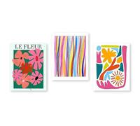 CVMINY Image D'Art,Tableau Abstrait et Minimaliste Aux Lignes Colorées Représentant Des Fleurs sur Toile Affiche Moderne pour la Décoration du Salon et de la Chambre-30 * 45cm*3Pcs(Non Encadré)