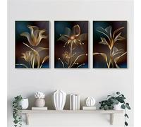 CVMINY Image D'Art,Toile Imprimée Abstraite Moderne Noire et Dorée Style Nordique Avec Des Fleurs pour Décorer le Salon la Chambre la Cuisine et Toute la Maison-30 * 45cm*3Pcs(Non Encadré)