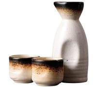 CVNIMV Service à saké en céramique, 3 pièces, Tasse et Bouteille de saké japonaises, Bouteille de saké en céramique, Ensemble de Tasses à saké, Service à saké pour Servir du saké Chaud (C