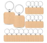 Cvoepobey 100 Pièces Porte-Clés en Bois Vierges Porte-Clés en Bois en Vrac Gravure en Bois Inachevé Porte-Clés Anneau pour Bricolage Cadeau Artisanat (Carré) Facile à Utiliser