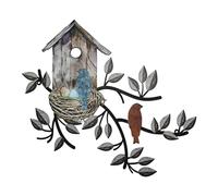 Cvoepobey Décoration Murale d'oiseaux en Métal, Décoration Murale D'Extérieur, Arbre en Métal Suspendu avec Nichoir pour Salon, 30x27cm