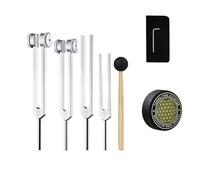 Cvoepobey Ensemble de Diapasons pour la Guérison, 128 Hz, 136,1 Hz, 256 Hz, 384 Hz, avec Activateur de Rondelle de Hockey, pour Chakras, Thérapie Sonore