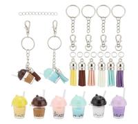 Cvoepobey Kit de Fabrication de Porte-Clés de Tasse de 62 Pièces, Comprenant 6 Couleurs de Breloques de Mini Tasse d'ours, Pendentifs de Thé à Bulles en Résine 3D et Pompon