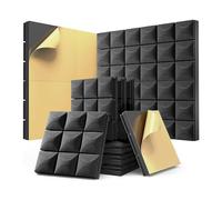 Cvoepobey Paquet de 12 Panneaux en Mousse Insonorisés avec Panneaux Acoustiques Auto-Adhésifs, 12 X 12 X 2 Pouces, Panneaux Muraux Insonorisés Durables et Faciles à Utiliser Noirs