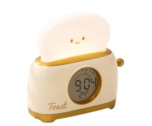 Cvoepobey Réveil Numérique avec Grille-Pain Mignon et Lampe LED à Intensité Variable pour la Chambre, la Table de Chevet ou Le Bureau, avec Trois Alarmes Différentes.