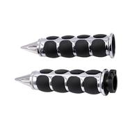 CVPX Poignées Moto Lot de 2 poignées de Guidon de Moto en Aluminium et Caoutchouc, 22 mm, Motif Flamme, pour Motos, VTT et Scooters D'accélérateur de Moto(Chrome)