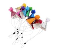CVUTOVO 10 Pièces Party Hats for Pets Adjustable Birthday Hat with Glitter Pom Poms for Puppies Kittens Dogs and Stuffed Animals Celebration Accessory