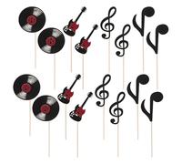 CVUTOVO 24 Pièces Décorations Cupcake Notes de Musique Rock Thème Musical Accessoires Fête Anniversaire Concert