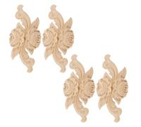 CVUTOVO Applique Décorative en Bois Sculpté Non Peint, Lot de 4 Pièces 12x5 Cm, Autocollants pour Meubles et Décor Intérieur, Incrustations en Bois pour Portes, Armoires et Surfaces