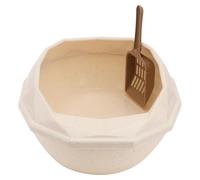 CVUTOVO Bac à Litière Semi-fermé pour Chat en Plastique avec Rabat Anti-éclaboussures, Motif à Pois Kaki, Pelle Intégrée, Maison et Chambre, Fourniture pour Animaux de Couleur Aléatoire