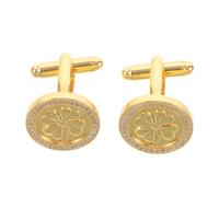 CVUTOVO Boutons de Manchette Trèfle à Quatre Feuilles Or, Zircon, 2 Pièces | Cuivre Poli, Usage Bureau ou Mariage, Finition Lisse, Symbole Classique, pour Chemise Homme