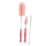 CVUTOVO Brosse à Biberon Silicone Rotative 360° pour Nettoyage Bébé, Manche Droit Cristal Rose, Adaptable Bouteilles et Tétines, Ensemble