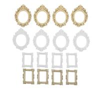 CVUTOVO Cadres Photo Miniatures Baroques 16 Pcs Plastique Petits Cadres Vintage Dorés et Blancs Ovales et Carrés pour Décoration Maison de Poupée Scrapbooking Loisirs Créatifs