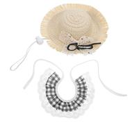 CVUTOVO Ensemble Costume Oie de Jardin 2 Pièces Noir avec Chapeau Double Couche à Noeud et Bandana en Dentelle Réglable pour Décoration Extérieure et Animaux de Compagnie Taille 43-58 Cm