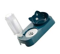 CVUTOVO Gamelle Chat Surélevée Double Bol Anti-Renversement avec Distributeur Automatique Eau Protection du Cou Anti-dérapante Plastique Bleu pour Animaux Domestiques