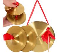 CVUTOVO Gong de Cuivre 22 Cm Maillet Paire de Cymbales à Main 15 Cm, Instrument de Percussion Puissant pour Orchestre, École et Performances Musicales