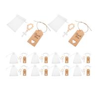 CVUTOVO Lot de 10 Set de Sets de Chapelets de Baptême Religieux en Bois Croix, Kit Chapelet Catholique Incluant Sachet en Filet et Carte, Présent de Baptême pour Bébé et