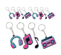 CVUTOVO Lot de 12 Set de Porte-clés Musique en Pvc Coloré, Décoration Fête Thème Musical, Accessoires pour Soirée Dansante et Présents Fête Anniversaire Garçon et Filles, Anneaux Robustes
