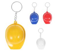 CVUTOVO Lot de 4 Porte-clés Casque de Chantier Multifonction en Alliage de Zinc et Plastique, Ouvre-bouteille Intégré, Couleurs Assorties Rouge Jaune Bleu Blanc, Décoration pour Paquet