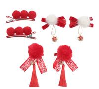 CVUTOVO Lot de 6 Pinces à Cheveux Pompons pour Fille Accessoires Coiffure Chinois Nouvel An Épingles à Cheveux Garçon et Filles Pompon et Ruban Décorations Festival du Printemps