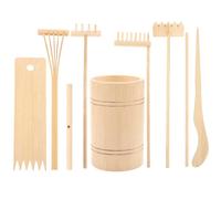 CVUTOVO Mini Râteau pour Bac à Sable en Bois Naturel, 7 Pièces, Accessoires de Jardin Zen pour Décoration et Jeu, Outils de Sable Multifonctions pour Maison, Bureau et Jardin Zen