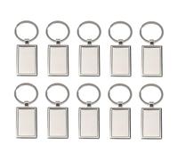 CVUTOVO Porte-clés Étiquette Vierge pour Identification des Clés Pendentif en Alliage de Zinc Rectangulaire Argenté, Lot de 10 pour Paquet et e Voiture