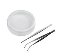 CVUTOVO Set de 3 Pièces Distributeur de Nourriture pour Reptiles Bol en Céramique et Pinces à Épiler Droites et Courbées, Accessoires Pratiques pour Nourrir Serpents et Lézards
