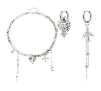 CVZQTE Ensemble De Bijoux Lune Unique Collier Et Boucles D'oreilles À Breloques En Forme D'étoile Et Lune Texture En Alliage Adapté À Un Usage Quotidien Accessoires Mode Tous Les Jours