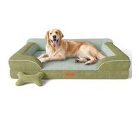CWAWZ Panier Chien Grande Taille, XL Lit pour Chien Orthopedique Memoire de Forme Lavable, Canapé Chien Imperméable en Velours Hollandais avec Jouet en Forme d'os,Vert Foncé