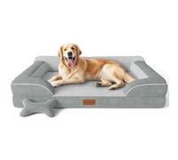 CWAWZ Panier Chien Grande Taille, XL Lit pour Chien Orthopedique Memoire de Forme Lavable, Canapé Chien Imperméable en Velours Hollandais avec Jouet en Forme d'os, Gris Clair