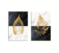 CWBLYZ 2 Images Set-Affiche Imprimée sur Toile Motif Marbré Noir et Blanc à Feuilles Dorées Tableau Végétal Décoratif pour Salon Chambre Bureau et Intérieur-30 * 50cm (non encadré)