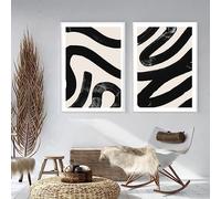 CWBLYZ 2 Pièces-Affiche Abstraite à Lignes Noires Peinture Minimaliste Beige sur Toile Art Moderne Décoration Murale pour Salon Cuisine Bureau Chambre-60 * 70cm (non encadré)