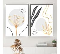 CWBLYZ 2 Pièces-Tableau Abstrait Géométrique de Feuilles Dorées sur Toile Style Nordique Idéal pour Décorer Votre Salon Chambre Cuisine Ou Autre Pièce de Votre Maison-50 * 70cm (non encadré)