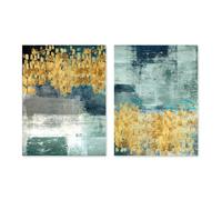 CWBLYZ 2 Pièces-Tableau Abstrait Vintage or et Vert sur Toile Affiche Imprimée Idéal pour la Décoration Murale du Salon et de la Chambre à Coucher Dans un Intérieur Moderne-60 * 70cm (non encadré)