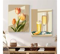 CWBLYZ 2 Pièces-Tableau Nordique Floral en Verre sur Toile Affiche et Impressions Art Mural pour Salon Chambre Cuisine Bureau Décoration Intérieure-60 * 70cm (non encadré)