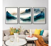 CWBLYZ Art Décor,Tableau Aquarelle Coloré sur Toile Affiche Murale Abstraite Turquoise Décoration Murale pour Salon Cuisine Bureau Chambre-50 * 60cm-3PCS (sans cadre)