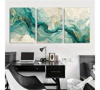 CWBLYZ Art Mural de Chambre à Coucher,Affiches Murales sur Toile Style Moderne Avec Des Motifs Abstraits Turquoise Dorés Idéales Salon Cuisine Bureau Décoration Intérieure-50 * 60cm-3pcs (sans cadre)