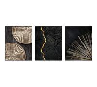 CWBLYZ Art Mural de Chambre à Coucher,Vintage Abstrait Noir or Arte Affiche Bois Grain Arbre Anneau Ligne Radiale Peinture pour Salon Maison Décoration Toile Peinture-50 * 75cm-3pcs (sans cadre)