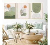 CWBLYZ Décor de salle de bains,Affiches Murales Boho Lines Feuilles Vertes Phases de la Lune Toile Soleil Décoration Nordique pour Salon Cuisine Chambre-(40 * 50cm)*3PCS