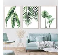 CWBLYZ Décor de salle de bains,Aquarelle Plante Verte Feuille Palmier Art Mural Toile Peinture Nordique Affiches et Impressions Mur Photos pour Salon Cuisine Chambre Décor Oeuvre-(50 * 60cm)*3PCS