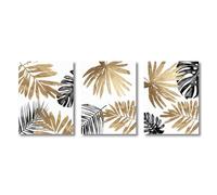 CWBLYZ Décor de salle de bains,Peinture sur Toile Abstraite Avec Feuilles de Palmier Tropicales Noires et Dorées Décoration Murale pour Salon Chambre à Coucher Cuisine Maison-(50 * 60cm)*3PCS