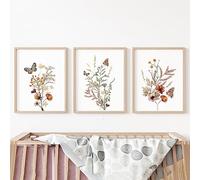 CWBLYZ Décoration murale,Affiches Florales Abstraites de Fleurs Sauvages et de Papillons Aquarelle Art Mural Toile Impressions Image Décoration de Salon Maison-(40 * 60cm)*3PCS