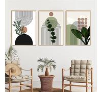 CWBLYZ Décoration murale,Affiches Murales Géométriques Abstraites Avec Feuilles Vertes Peinture sur Toile Images Modernes pour Salon Chambre à Coucher Cuisine Décoration D'Intérieur-(30 * 50cm)*3PCS