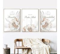 CWBLYZ Décoration murale,Peintures sur Toile Islamiques Abstraites Art Mural Pivoine Blanche Impression D'Art Affiche Images Murales Salon Chambre Cuisine Décoration de Chambre-(30 * 50cm)*3PCS