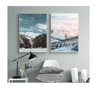 CWBLYZ Ensemble de 2-Reproductions D'Art sur Toile Représentant un Paysage de Montagne Enneigé en Hiver Affiches D'Art Nordique pour la Décoration du Salon et de la Chambre-40 * 60cm (non encadré)