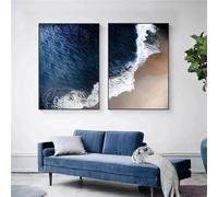 CWBLYZ Ensemble de 2-Tableau sur Toile Paysage de Vagues Bleues de L'Océan Affiche D'Art de Plage Style Nordique Moderne Décoration Murale pour Salon Bureau Ou Maison-50 * 60cm (non encadré)