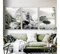 CWBLYZ Impressions d'art,Affiche de Paysage Abstrait Images Murales Noir et Blanc Nordique Montagne Bateau Lac Toile Art Peinture Chambre Cuisine Décoration de la Maison-(50 * 60cm)*3PCS