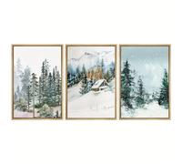 CWBLYZ Impressions d'art,Impression sur Toile Art Mural Hiver Neige Pin Forêt Cabane Nature Sauvage Art Rustique Calme Paysage pour Salon Chambre Bureau Décor-(60 * 80cm)*3PCS