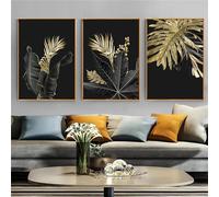 CWBLYZ Impressions d'art,Peinture sur Toile Abstraite Avec Feuilles Dorées Affiche Nordique en Noir et Blanc Décoration Murale Moderne pour Salon Chambre à Coucher Cuisine-(60 * 80cm)*3PCS
